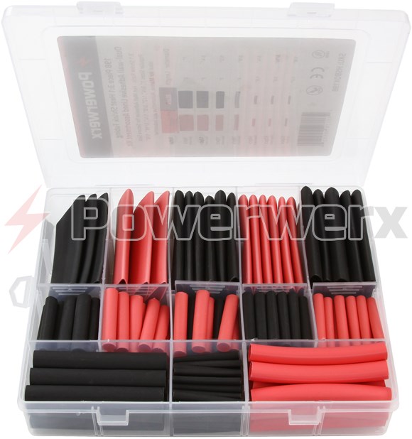 Picture of 198 Piece Assorted Heat Shrink Tubing Kit, Red & Black, 1" to 1/8"