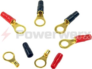 Picture of Gold Ring Crimp Terminals with Color Coded Boots (12 to 8 AWG)