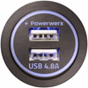 Picture of Powerwerx Backlit Blue Panel Mount Dual USB 4.8A Fast Device Charger for 12/24V Systems