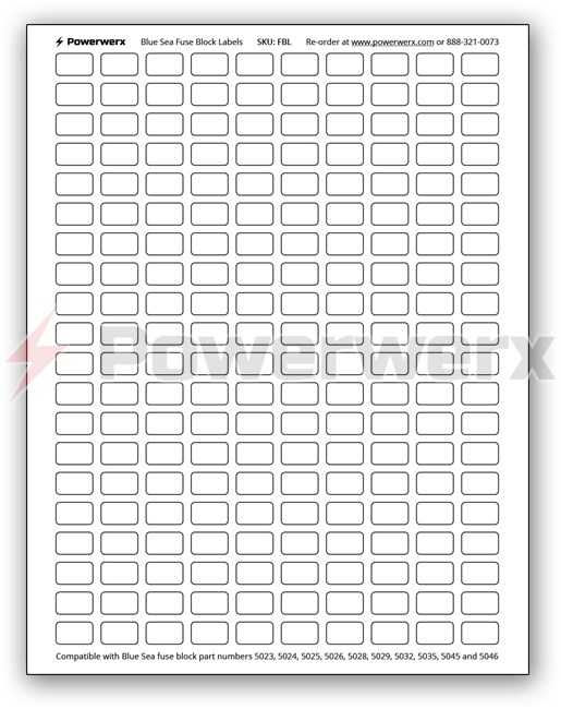 Picture of Powerwerx FBL 200 Count Label Sheet for Blue Sea Fuse Blocks