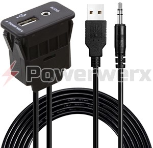 Picture of Powerwerx Switch Mounted Combination USB 2.0 and 3.5mm Stereo Jack with 8 ft. Extension Cables