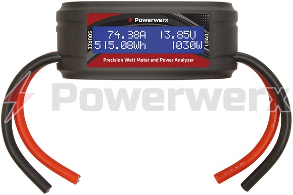 Picture of Powerwerx Watt Meter Plus, DC Inline Power Analyzer, 75A Continuous, 8 Gauge, Bare Wire Ends