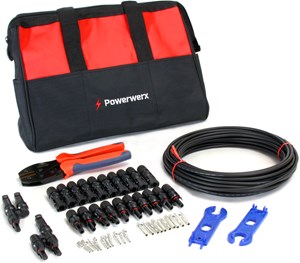 Picture of SolarBag, the all-in-one Solar MC4 cable installation kit in a custom nylon gear bag